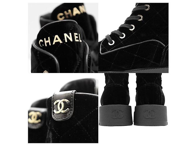 Timeless Chanel Matelasse Samtstiefel Schwarz - Ansicht 4