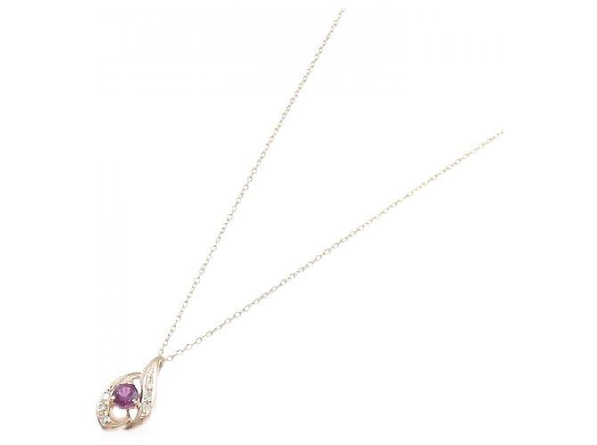 Autre Marque Collana in oro rosa K10 con granato e diamante - vista 2