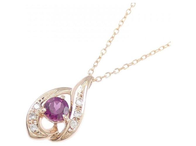 Autre Marque Collana in oro rosa K10 con granato e diamante - vista 3