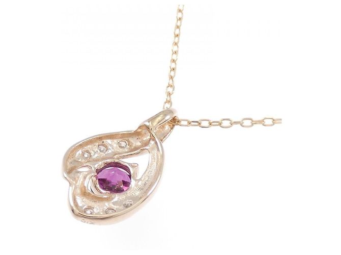 Autre Marque Collana in oro rosa K10 con granato e diamante - vista 4