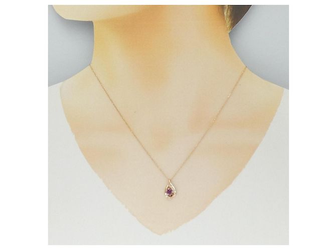 Autre Marque Collana in oro rosa K10 con granato e diamante - vista 6