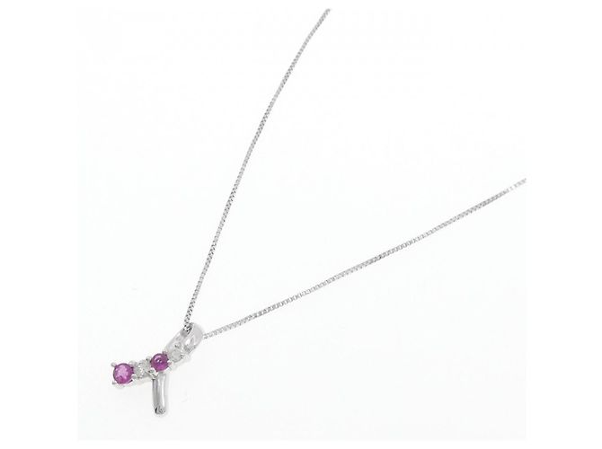 Autre Marque Collana con rubino e diamanti K14WG Argento - vista 2