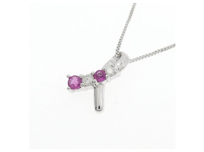 Autre Marque Collana con rubino e diamanti K14WG Argento - vista 3