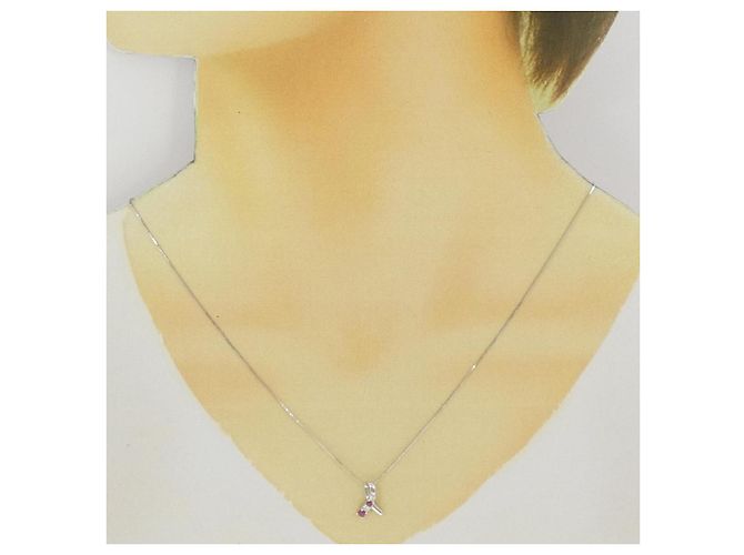 Autre Marque Collana con rubino e diamanti K14WG Argento - vista 6