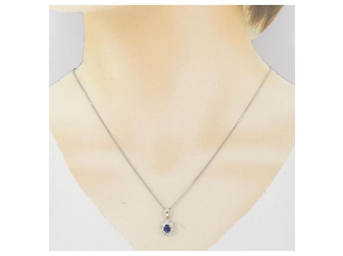 Autre Marque Collana in zaffiri e diamanti Pt850 Blu - vista 6