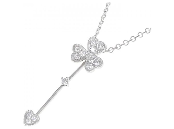 Autre Marque Collana Clover Heart in Diamanti Pt900 Pt850 Argento - vista 3