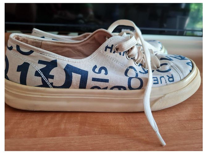 Cambon Sneakers basse in tela stampata Chanel Bianco Blu - vista 3