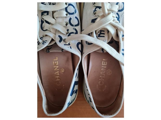 Cambon Sneakers basse in tela stampata Chanel Bianco Blu - vista 5