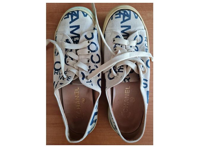 Cambon Sneakers basse in tela stampata Chanel Bianco Blu - vista 6
