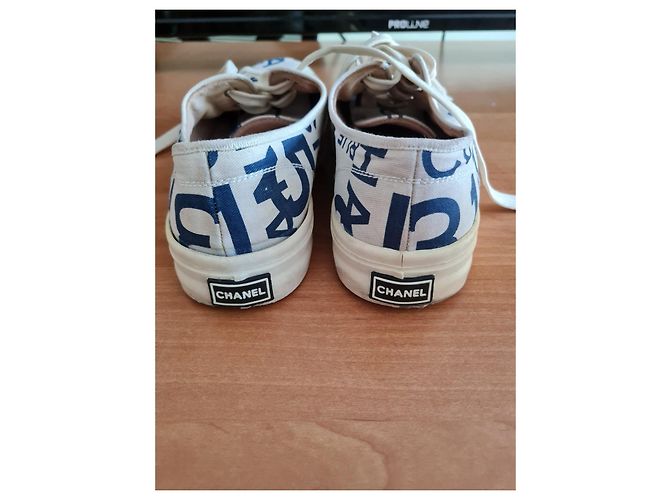 Cambon Sneakers basse in tela stampata Chanel Bianco Blu - vista 7
