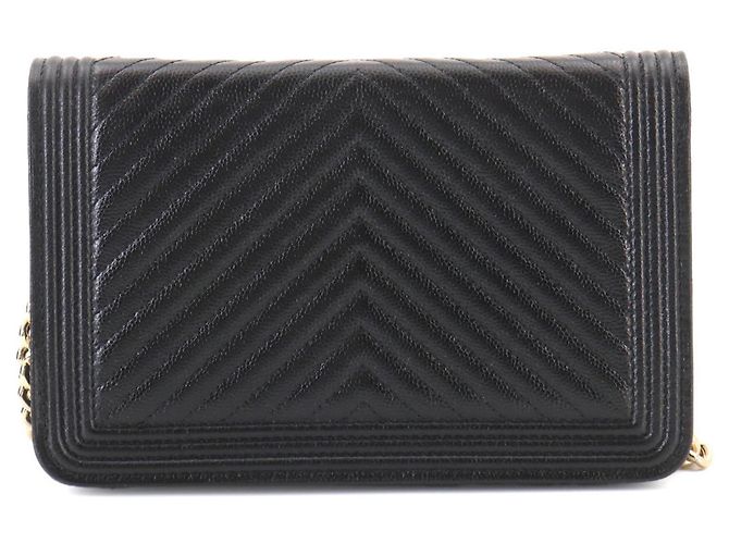 Chanel Boy Chain Wallet, Long Caviar Leather, Black, Gold Hardware. Schwarz - Ansicht 3