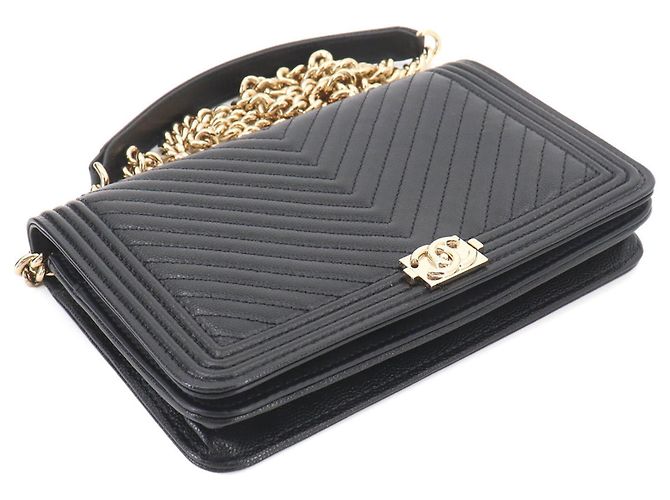 Chanel Boy Chain Wallet, Long Caviar Leather, Black, Gold Hardware. Schwarz - Ansicht 5