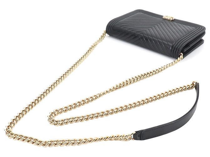 Chanel Boy Chain Wallet, Long Caviar Leather, Black, Gold Hardware. Schwarz - Ansicht 6