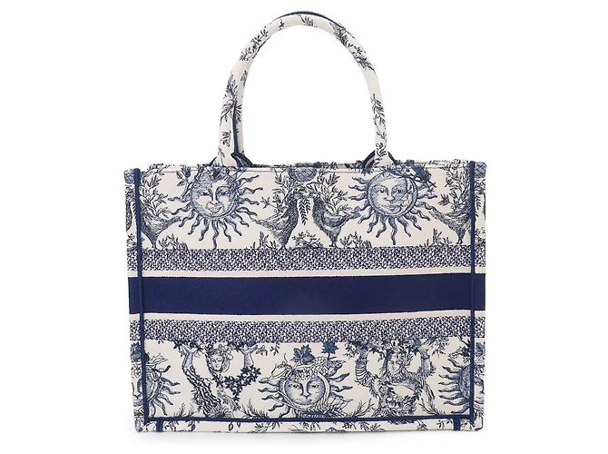 Bolso Christian Dior Book Tote Medium, Lona, Blanco & Azul - vista 2