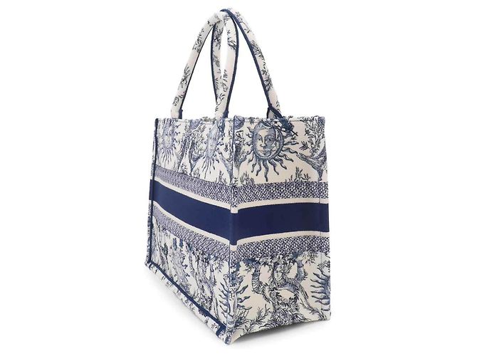 Bolso Christian Dior Book Tote Medium, Lona, Blanco & Azul - vista 3