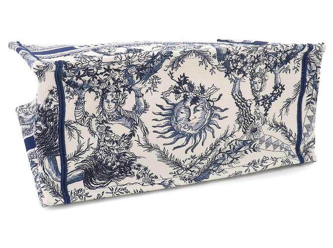 Bolso Christian Dior Book Tote Medium, Lona, Blanco & Azul - vista 4