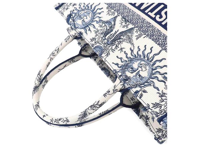 Bolso Christian Dior Book Tote Medium, Lona, Blanco & Azul - vista 5