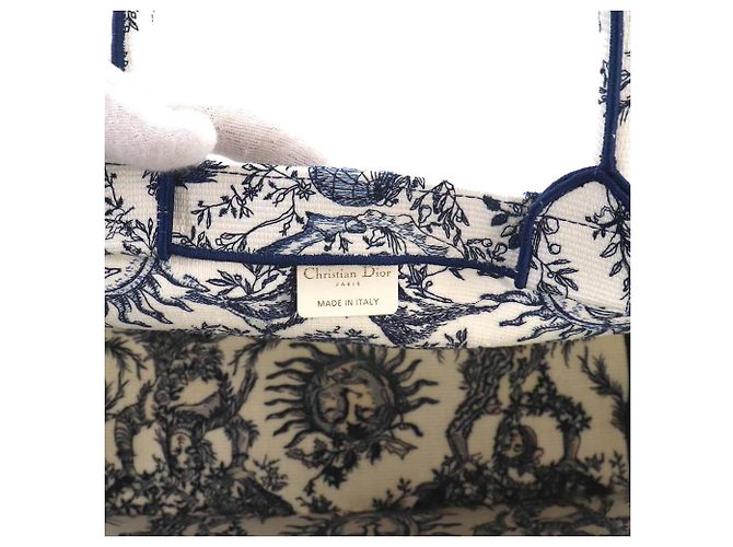 Bolso Christian Dior Book Tote Medium, Lona, Blanco & Azul - vista 7