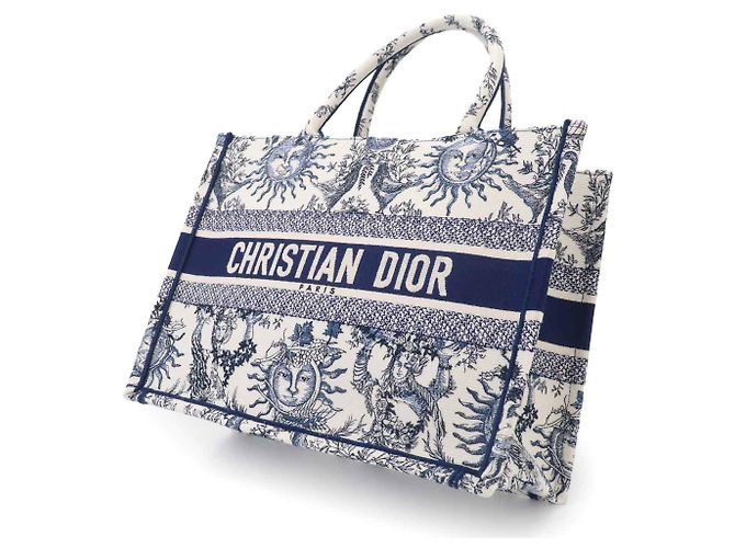 Bolso Christian Dior Book Tote Medium, Lona, Blanco & Azul - vista 8