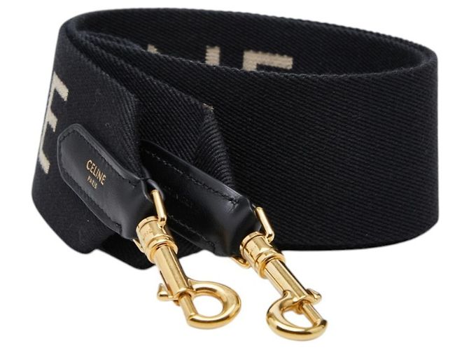 Céline Celine Logo Schulterriemen, Schwarzes Canvas-Leder, CELINE für Damen - Ansicht 2
