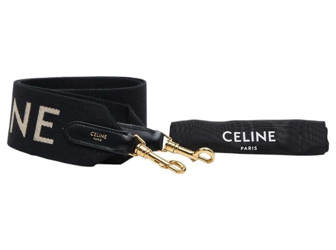 Céline Celine Logo Schulterriemen, Schwarzes Canvas-Leder, CELINE für Damen - Ansicht 7