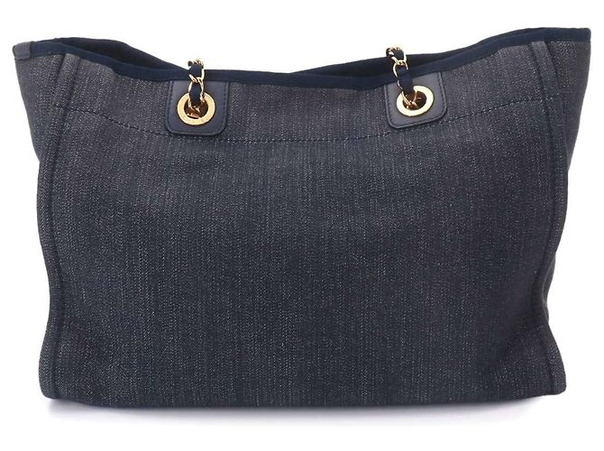 Borsa Tote con Catena Chanel Deauville MM, Denim Navy, Hardware Oro Blu navy - vista 3