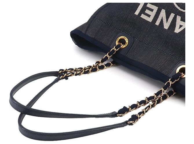 Borsa Tote con Catena Chanel Deauville MM, Denim Navy, Hardware Oro Blu navy - vista 5