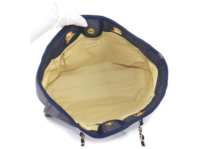 Borsa Tote con Catena Chanel Deauville MM, Denim Navy, Hardware Oro Blu navy - vista 7