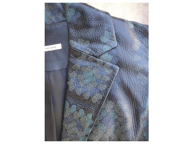 Blazer de cuero con relieve floral Christopher Kane Negro Azul Verde - vista 2
