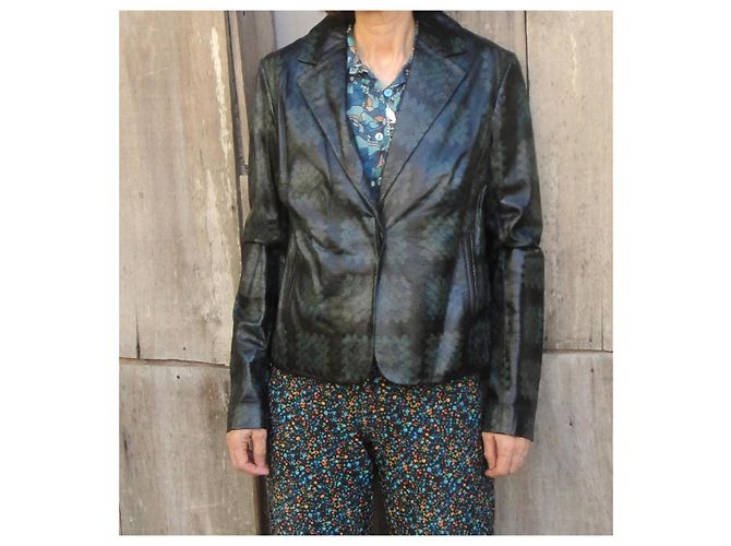 Blazer de cuero con relieve floral Christopher Kane Negro Azul Verde - vista 3