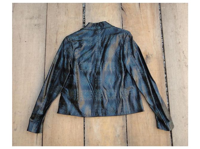 Blazer de cuero con relieve floral Christopher Kane Negro Azul Verde - vista 8