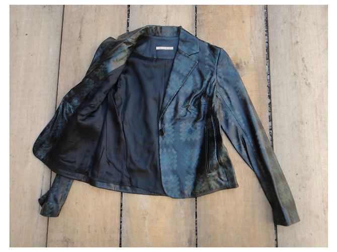Blazer de cuero con relieve floral Christopher Kane Negro Azul Verde - vista 9