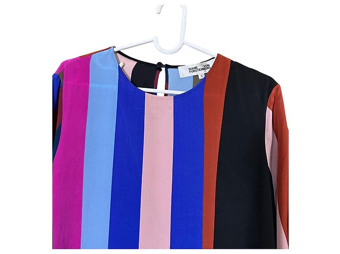 Diane Von Furstenberg Top de seda a rayas Castaño Negro Rosa Roja Azul Gris - vista 3