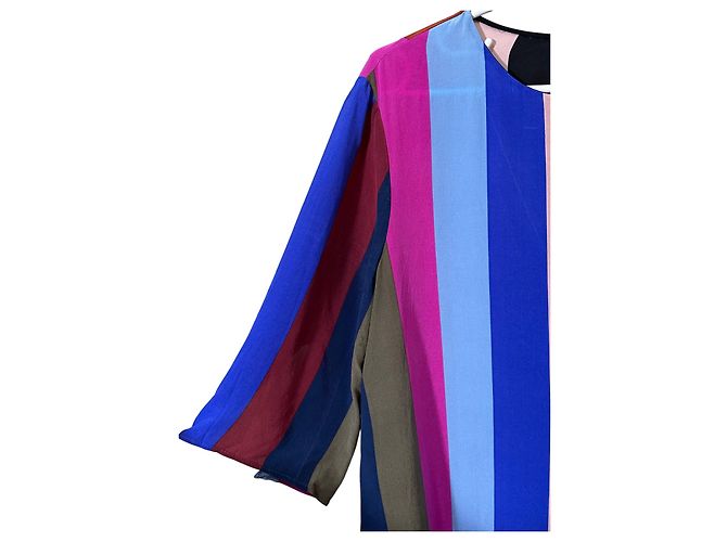 Diane Von Furstenberg Top de seda a rayas Castaño Negro Rosa Roja Azul Gris - vista 4