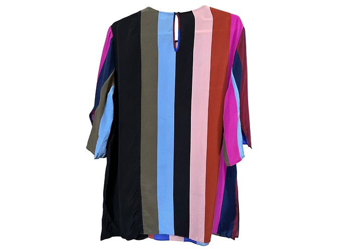 Diane Von Furstenberg Top de seda a rayas Castaño Negro Rosa Roja Azul Gris - vista 5