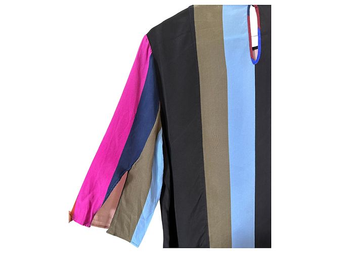 Diane Von Furstenberg Top de seda a rayas Castaño Negro Rosa Roja Azul Gris - vista 6
