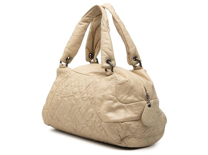Borsa bowling Coco Rider in pelle di vitello invecchiata trapuntata CC beige Chanel - vista 2