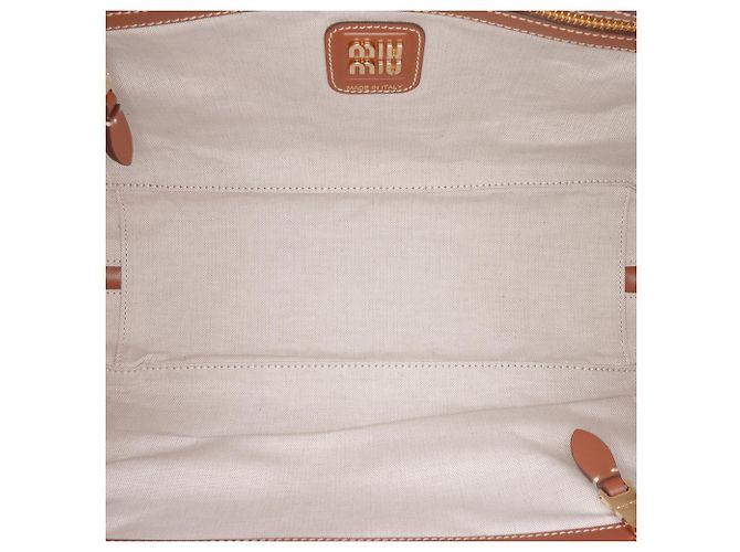 Borsa Beau in tela beige e pelle con logo Miu Miu Large - vista 4