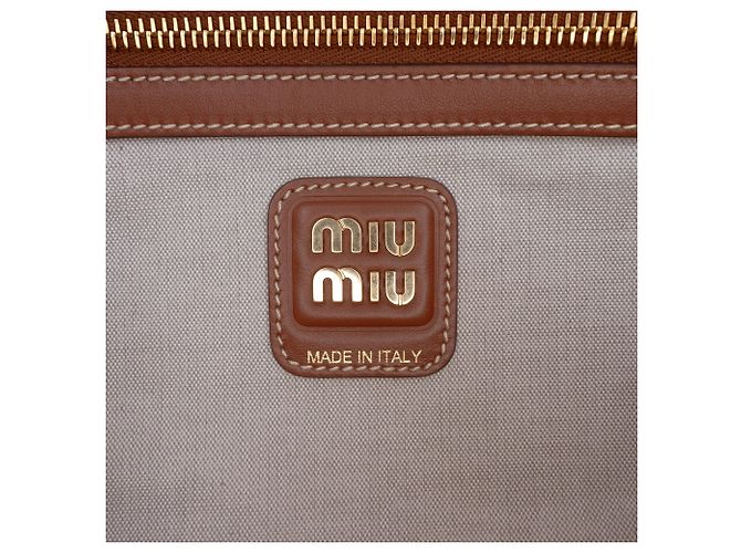 Borsa Beau in tela beige e pelle con logo Miu Miu Large - vista 5