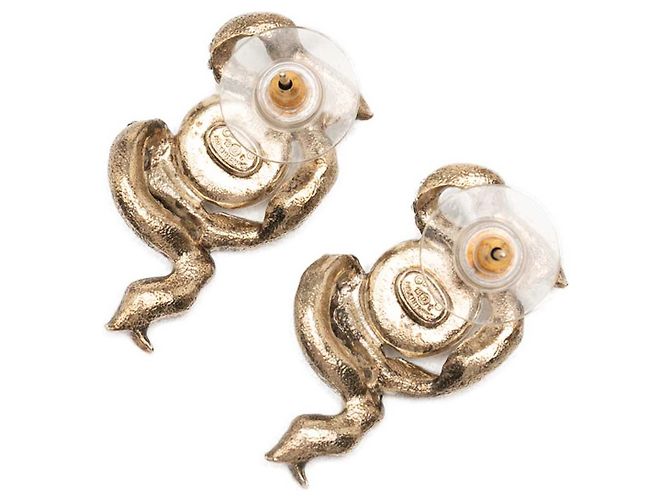 Orecchini Chanel Gold CC placcati oro, strass e finta perla a nastro, chiusura a perno D'oro - vista 2