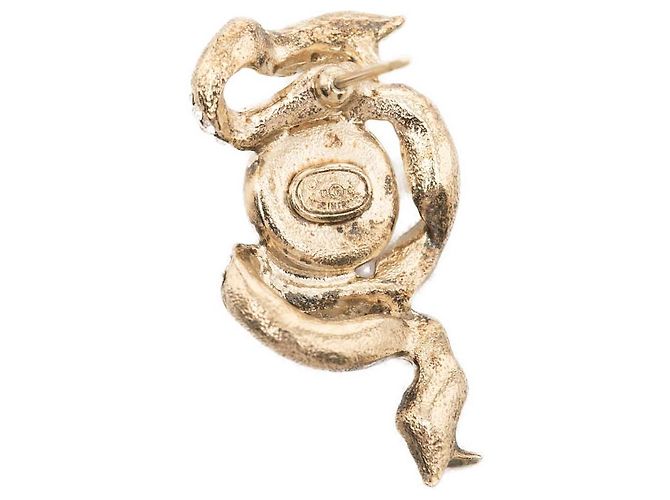 Orecchini Chanel Gold CC placcati oro, strass e finta perla a nastro, chiusura a perno D'oro - vista 3
