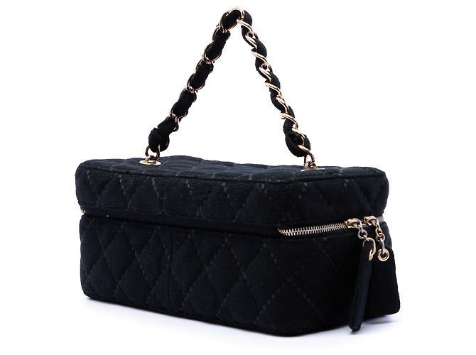 Vanity Beauty Case Chanel Black CC Quilted Jersey Wild Stitch Nero - vista 2
