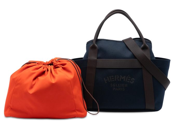 Hermès Blue Toile Sac de Pansage Grooming Bag Blu navy - vista 6