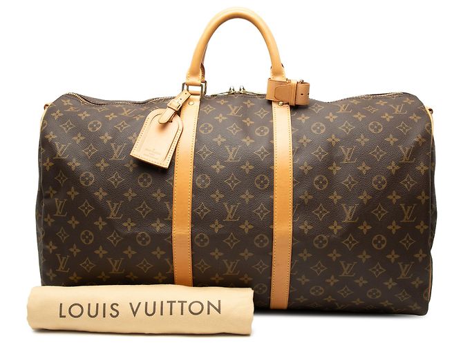 Louis Vuitton Marrone Monogram Keepall Bandouliere 55 - vista 7