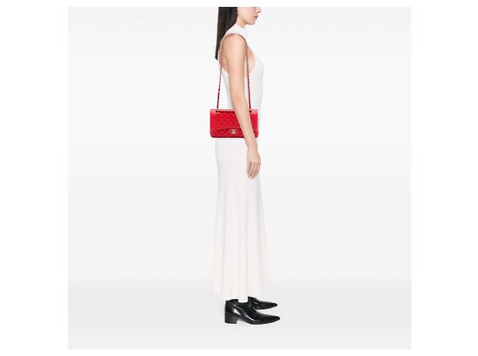 Chanel Red Medium Classic Lambskin Double Flap Rosso - vista 6