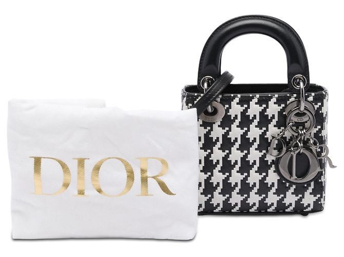 Dior Macro Lady Dior in micro pelle di vitello con stampa pied-de-poule nera Nero - vista 7