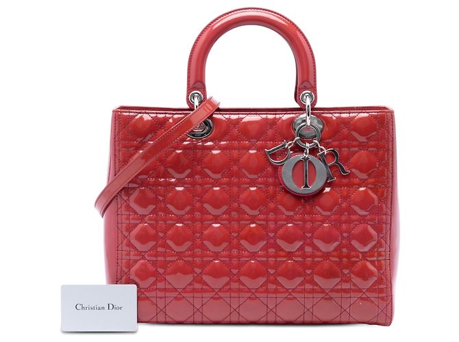 Lady Dior Cannage in vernice rosso Large - vista 7
