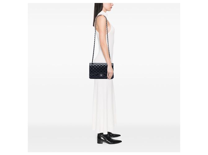 Chanel Blue Jumbo Classic Lambskin Double Flap Blu navy - vista 5