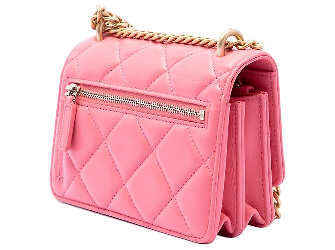 Wallet On Chain Chanel Cartera On Chain en piel de cordero acolchada rosa mini con cierre CC - vista 2