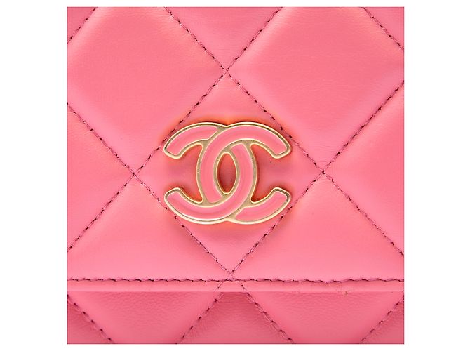 Wallet On Chain Chanel Cartera On Chain en piel de cordero acolchada rosa mini con cierre CC - vista 5